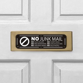 Goodvia No Junk Mail Sticker for Mailbox Small 16x4.5cm Metal Aluminum Retro Black No Soliciting Sign for Home Polite Notice Don't Ring the Bell