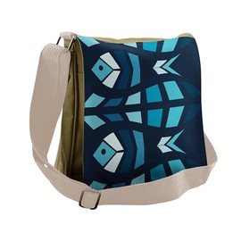 Lunarable Mosaic Messenger Bag, Ceramic Style Fractal Fish, Unisex Cross-body