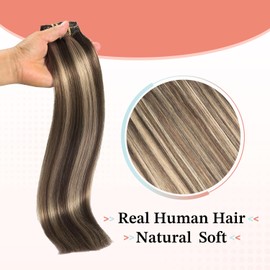 XDhair Hair Extensions Clip in Human Hair,7pcs Chocolate Brown to Caramel Blond Clip in Hair Extensions for Women 16 Inch 140g #4p27