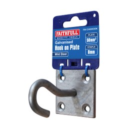 Faithfull FAICHGHOOK 8 mm (Dia) Galvanised Steel Hook On Pre-Drilled Plate (50 x 50 mm),Silver