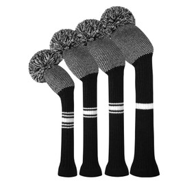 Black Dots Knit Woods Golf Head Covers, Set of 4, Fit for Driver Wood, Fairway Wood*2, Utilities, with Rotating Digital Labels
