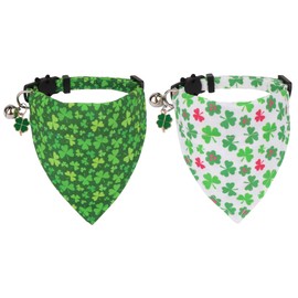 ADOGGYGO St. Patrick's Day Cat Collars with Bandana Bell, 2 Pack Adjustable Cat Bandana Collar with Removable Scarf, Green Shamrock Pet St Patricks Collar for Kittens Cats (St. Patrick's Day)