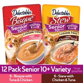 Hartz Delectables Stew & Bisque Lickable Wet Cat Treats for Adult & Senior Cats, Senior Variety, 12 Count