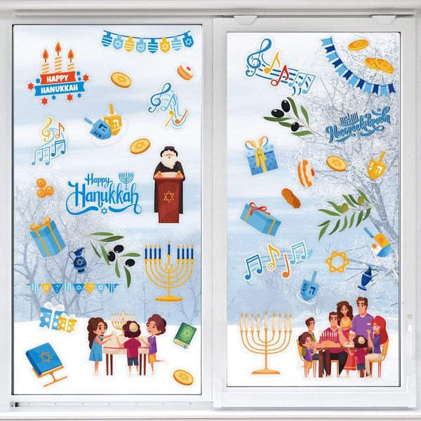 Naler 106 Pieces Hanukkah Decorations Window Clings, 9 Sheets Hanukkah