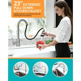 Kicimpro Kitchen Faucets with Pull Down Sprayer, NSF Certified Lead-Free 304 Stainless Steel Sink Faucet 1 Hole, Faucet for Kitchen Sink, Rv, Bar, Camper, Laundry, Easy Installation,Brushed Nickel