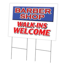 Barber Shop Walk-ins W 24" x 36" Yard Sign & Stake | Advertise Your Business | Stake Included Double Sided Image | Made in The USA