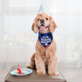 ADOGGYGO Dog Birthday Bandana, Multi Size Offered, Blue Plaid Birthday Boy Dog Bandana for Small Dogs Pets (Blue, Small)