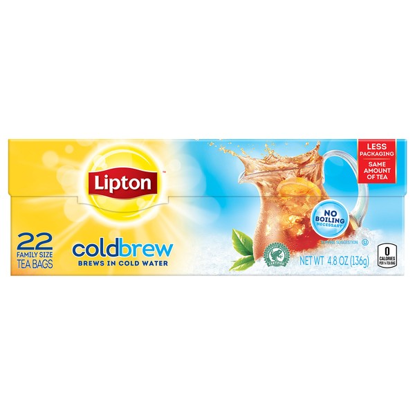 Lipton Tea Bags, Family Size Cold Brew Tea Bags, Iced Tea, 22 Count (Pack of 6)