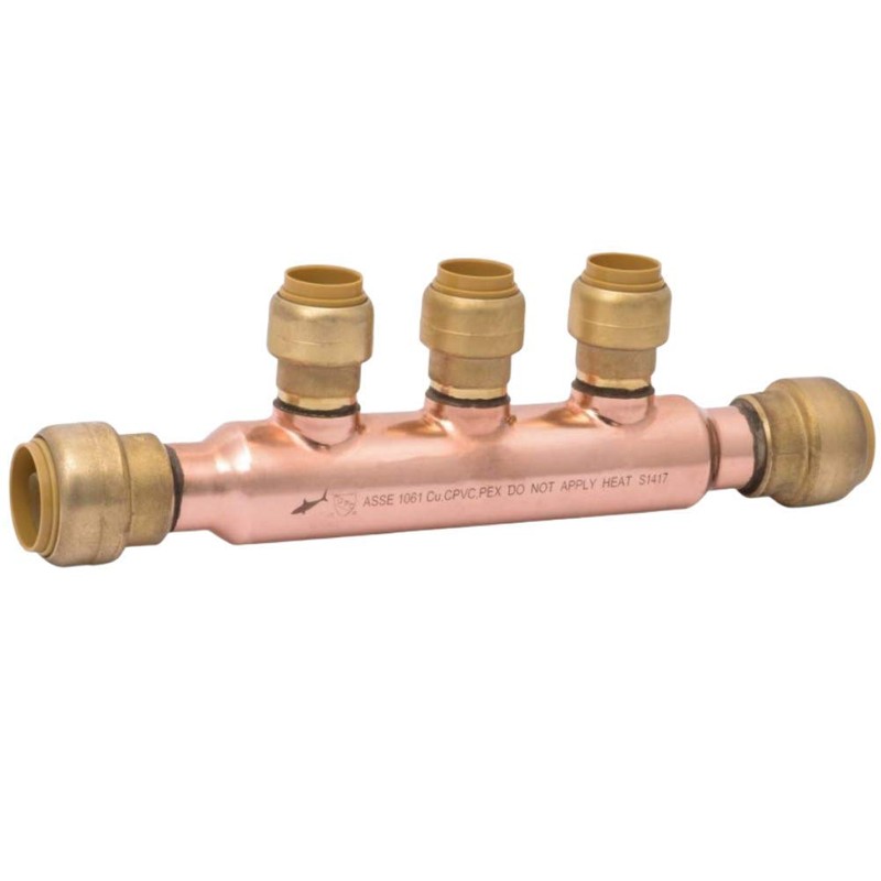 SharkBite 25552LF Manifolds with Push-Fit Branches, 3-Port Open, Brass