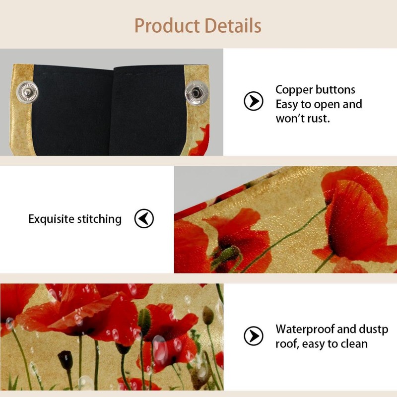2 Pack Tissue Box Cover Holder, Red Poppies Flowers Rectangle