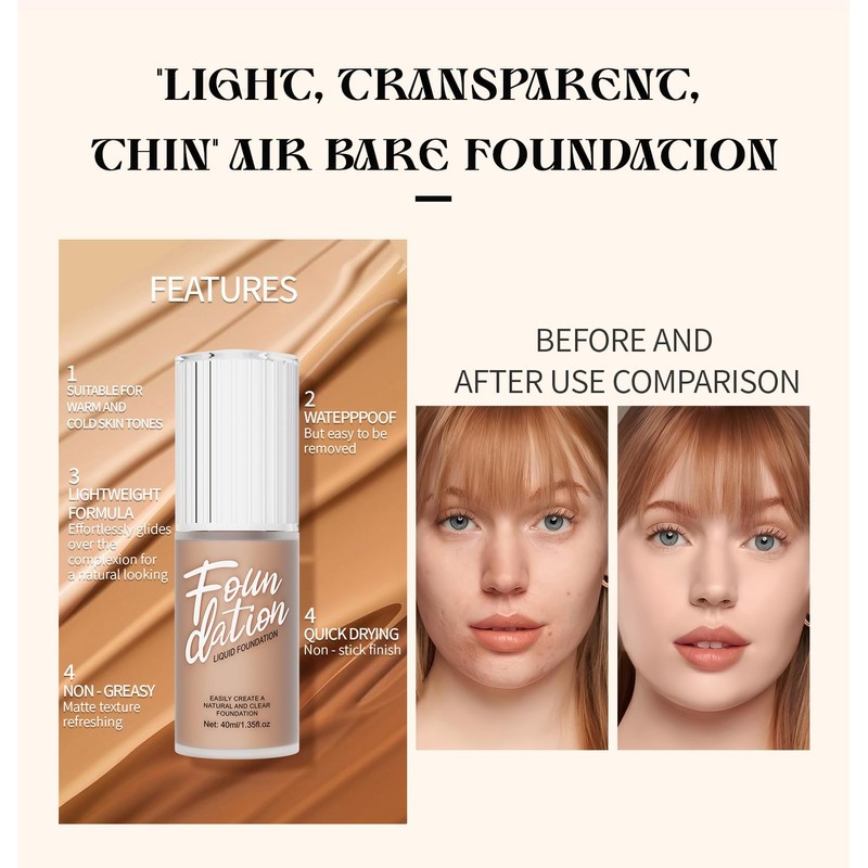 Nekoogirl Foundation,Matte Foundation Concealer Full Coverage,Natural,Oil-Control &Waterproof Foundation Makeup For