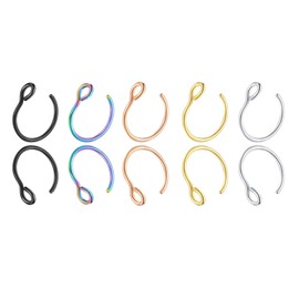 Yamobi 10 Stück Fake Nose Ring Edelstahl Fakes Lippenring Gefälschter Nasenring Fake Nasenpiercing RingFake Septum Aufsteckbarer Nasolabialring für Damen Herren Mädchen