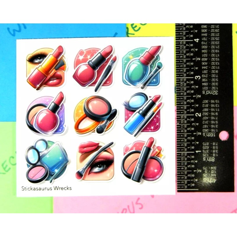 Stickasaurus Wrecks Colorful Cosmetic Makeup Scrapbook Sticker Sheet