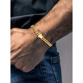 Richsteel Bracelet Hand Chain Cuban Jewellery for Men Boys Reinforced Version Toggle Clasp 5 mm 7 mm 9 mm 12 mm Wide Chain Bracelet with Gift Box, M, Stainless Steel