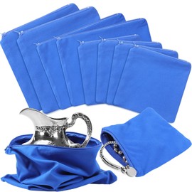 Fumete 8 Pcs Silver Storage Bags Anti Tarnish Storage Bags Zippered Silver Protector for Silverware Jewelry Keeper Silverplate Flatware Resistant Tarnish(6" x 6", 9" x 12", 15" x 15",Blue)