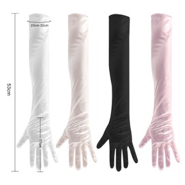 Women's Long Gloves, Stretchy Elbow Satin Gloves, Evening Gloves for Costumes, Opera, Bridal Party, Weddings and Proms (1, White, one size)