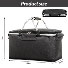Picnic Basket Folding Basket Foldable - 26L Shopping Basket Cool Bag Large Insulated Cooler Basket Lunch Bag Thermal Bag for Travel, Picnic, Shopping, Gift