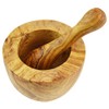 Olive Wood Mortar and Pestle, Flat Style, Wood, Grain/Natural, 10