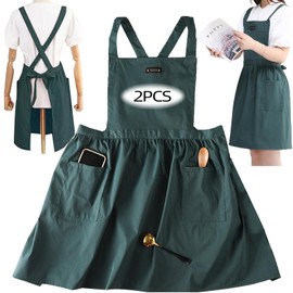 UTJCNVC 2 Piezas Mandiles de Cocina Mujer,Delantal de Cocina cruzados de algodón impermeables con 2 bolsillos grandes,Mandil Moda para asar, barbacoa, cocinar, hornear, jardinería, restaurante