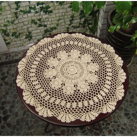 Lelefly Cotton Handmade Crochet lace Table Runners Round Tablecloth Doilies Doily Table Dresser Scarf Décor,22 inch,Beige