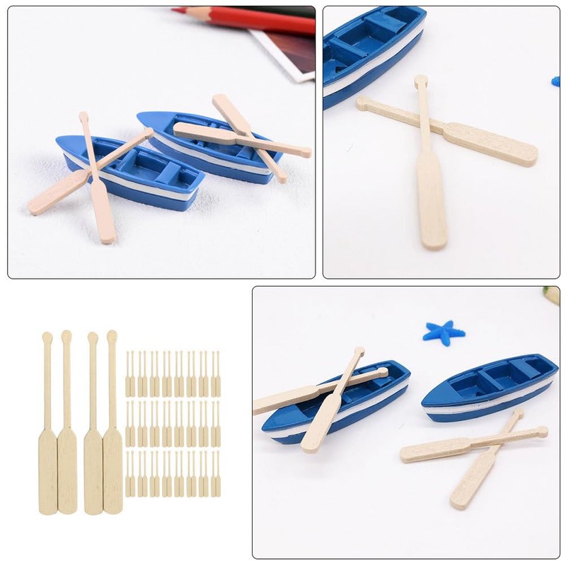 FAVOMOTO 24 Pairs Mini Wooden Paddle, Miniature Beach Boat Paddle