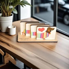 DWYYWSM Wooden Animal Shaped Coasters - Handmade Dachshund Drink Coaster Set With Holder for Home Table Decor (1pcs)