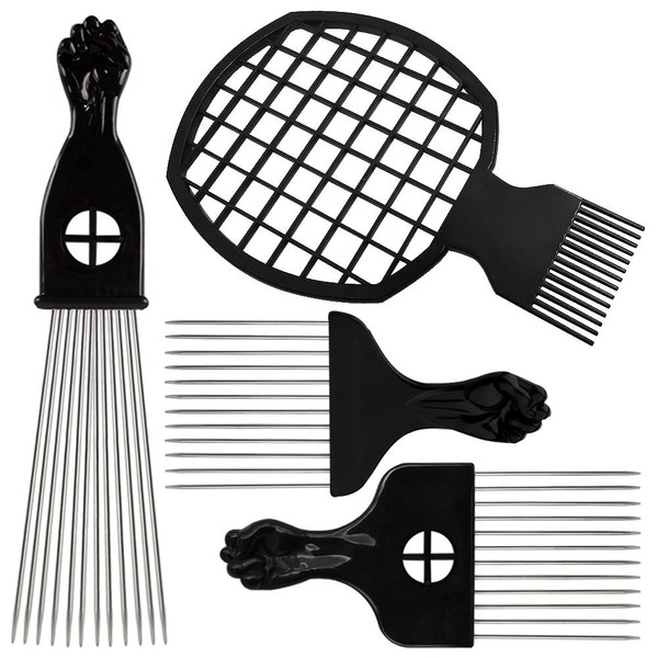 4 Pcs Afro Comb,DanziX African American Metal Hairdressing Pick Comb Hair Styling Tool for Home and Salon Use