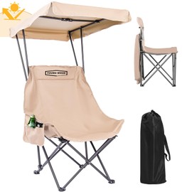 YOUNG WOOD Portable Camping Chair Beach Chair with Shade Canopy, Fold Lightweight Oversized Suit for All, Easy to Open,Close Without Installation, Side Pocket Design for All Outdoor Activities,Khaki