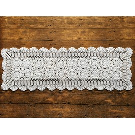 White 16x43 Inch Rectangle HANDMADE Cotton Crochet Lace Placemat Doilies
