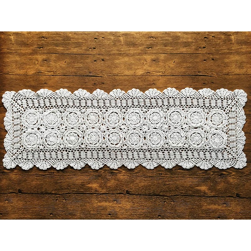 White 16x43 Inch Rectangle HANDMADE Cotton Crochet Lace Placemat Doilies