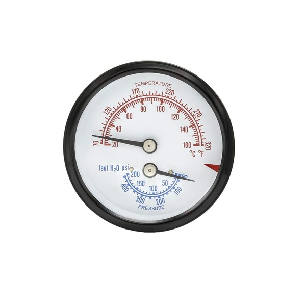 PIC Gauge TRI-RC-254R3.63-G 2-1/2" Dial Size, 1/4" Male NPT Connection Size, Stem Length 3.63 inches, 0/200 psi Range, Commercial Tridicators with Black Steel Case, Bronze Internals, Plastic Lens with Red Indicator