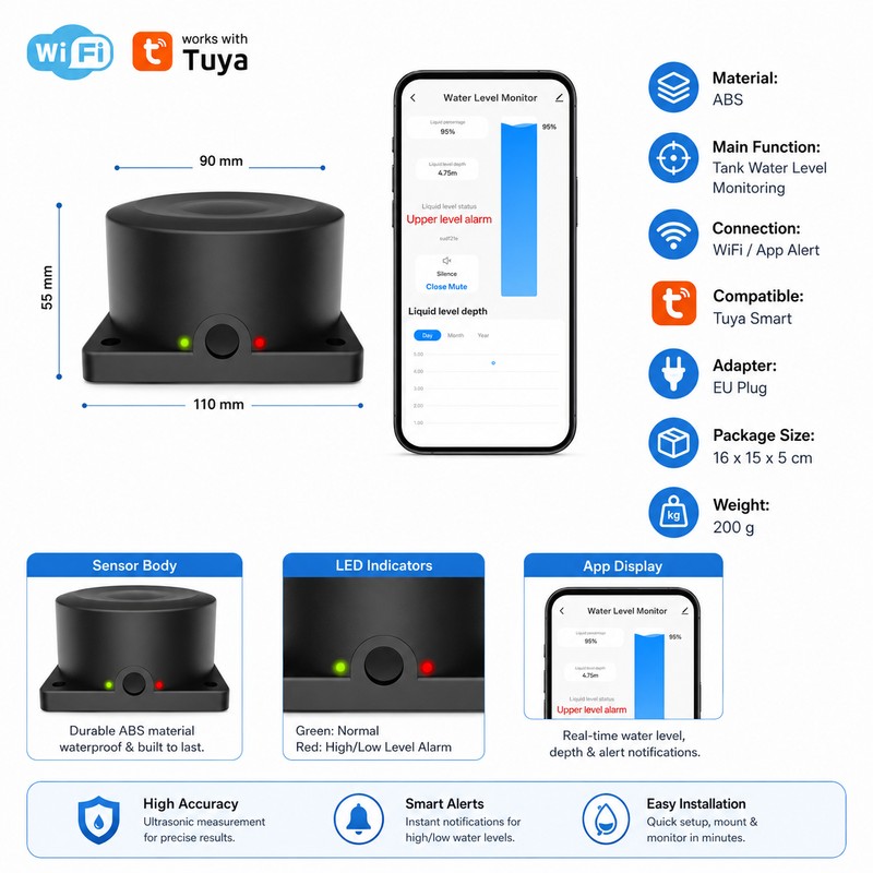 WiFi Water Level Sensor for Tank Monitoring – Ultrasonic Smart