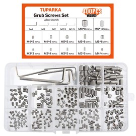 TUPARKA 400 Pcs Grub Screws Set Allen key Screws M3 M4 M5 M6 M8 Stainless Steel Hex Grub Screws Cone Point Set Screw with Key Wrench in PP Box