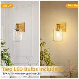 Wall Lights Set of 2, Battery Operated Wall Sconces, Modern Brushed Brass Dimmable Wireless Rechargeable Wall Mounted Lamp for Bedroom, Vanity Light Fixture for Living Room Bathroom, Bulbs Included