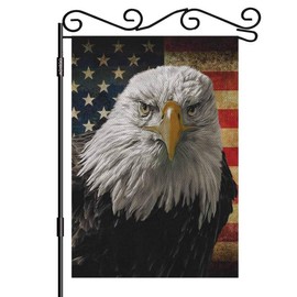 AOYEGO American Bald Eagle Garden Yard Flag 12.5"x 18" Double Sided Polyester on Grunge Us Flag House Flag Banners for Patio Lawn Outdoor Home Decor