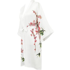 Kwedhonjh women's 100% silk kimono, short bathrobe pajamas, kimono pajamas (Plum white)