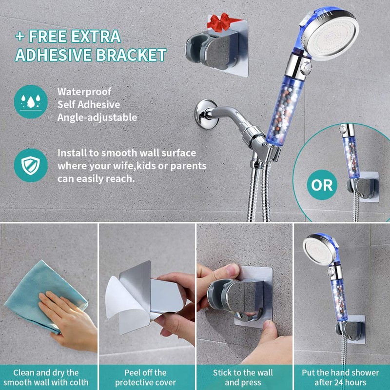 MIAOHUI Blue Zenbody Shower Head with Filter Beads, 3 Modes