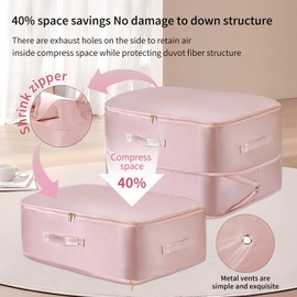 Ultra Space Saving Self Compression Organizer,Blanket Storage Bags for Comforters,Quilt Compression Storage Bag (beige, Medium)