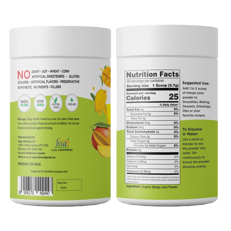 Vegs Mango Juice Powder - Freeze Dried Organic Mango Juice