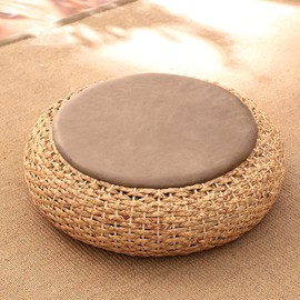 Round Woven Floor Pillow Natural Seat Cushion Boho Handmade Tatami Straw Mat, Handmade Floor Pouf Mat, Ottoman Foot Rest Living Room Decor (23.62" Dia. x 6.70" H)