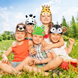 TOPWYS Cartoon Masks, 12 Pcs Animal headband Masks, Owl tiger Hedgehog Squirrel Pattern for Jungle Safari Forest Theme Birthday Party, Animals headband Mask with Elastic Rope (12PCS animal headband )