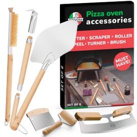 Premium Pizza Oven Accessories Kit - 6-Piece Set for Home Pizza Making: Includes Pizza Peel, Oven Brush, Bubble Popper Turner, Rocker Cutter, Dough Roller & Scraper