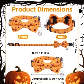Fukaisu 2uds Collares Gatos Halloween con Pajarita y Cascabel, Ajustables Desmontables Accesorios Decoración Espeluznante para Gatos y Cachorros Pequeños (Estilo 1)