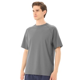 TIZAX UV Swimming Shirt Men's Short-Sleeved Swimming Shirt Rash Guards UPF 50+ Sun Protection Men's Water Sports T-Shirt Quick Drying, gray
