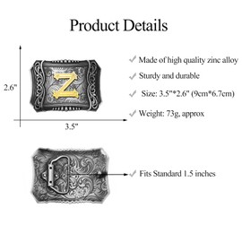 KOORASY Western Initial Letter ABC to XYZ Belt Buckle, Antique Golden Capital Letter Cowboy Belt Buckles Men Women, Z