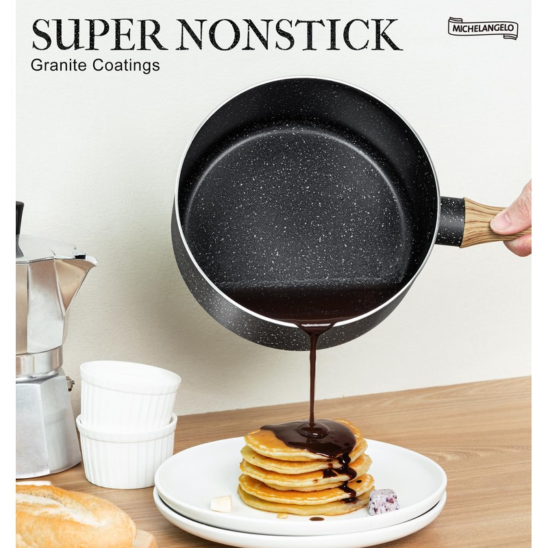 MICHELANGELO Saucepan Set, Nonstick Sauce Pans with Granite Coatings, Stone