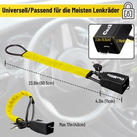 CarBole Lenkradkralle für Auto,Diebstahlsicherung mit 2 Schlüssel,Anti-Diebstahl,Lenkradschloss vom Lenkrad bis zur Gurtsteckdose,Universelle Passform für Mehrere Fahrzeugmodelle,17 Zoll