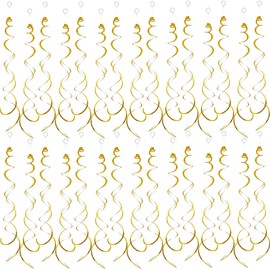 30 Pieces Hanging Swirl Party Decorations Foil Decorations Ceiling Swirl Spiral Hanging Plastic Streamer for Ceiling Birthday Graduation Wedding Celebration Baby Shower Party Supply (Gold)