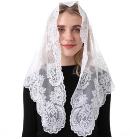 Ammmscaf White Chaple Veil Women's Church Head Covering Catholic Mass Mantilla Latin Mass Veil (White)