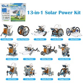 Georgie Porgy Solar Energy Robot Toy STEM Kits for Children Experiment Box Educational Science Sets DIY Kit Space Fleet Gifts for Boys Girls Age 8+ (13-in-1 Grey)